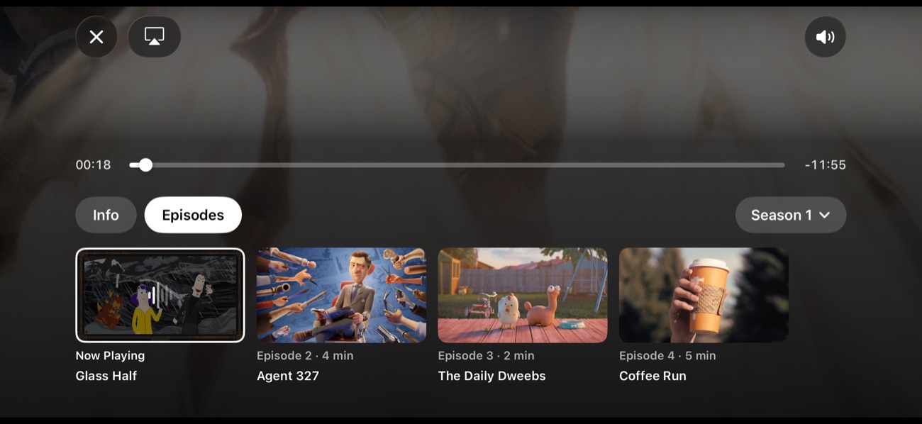 The player with the Episodes panel on iPhone